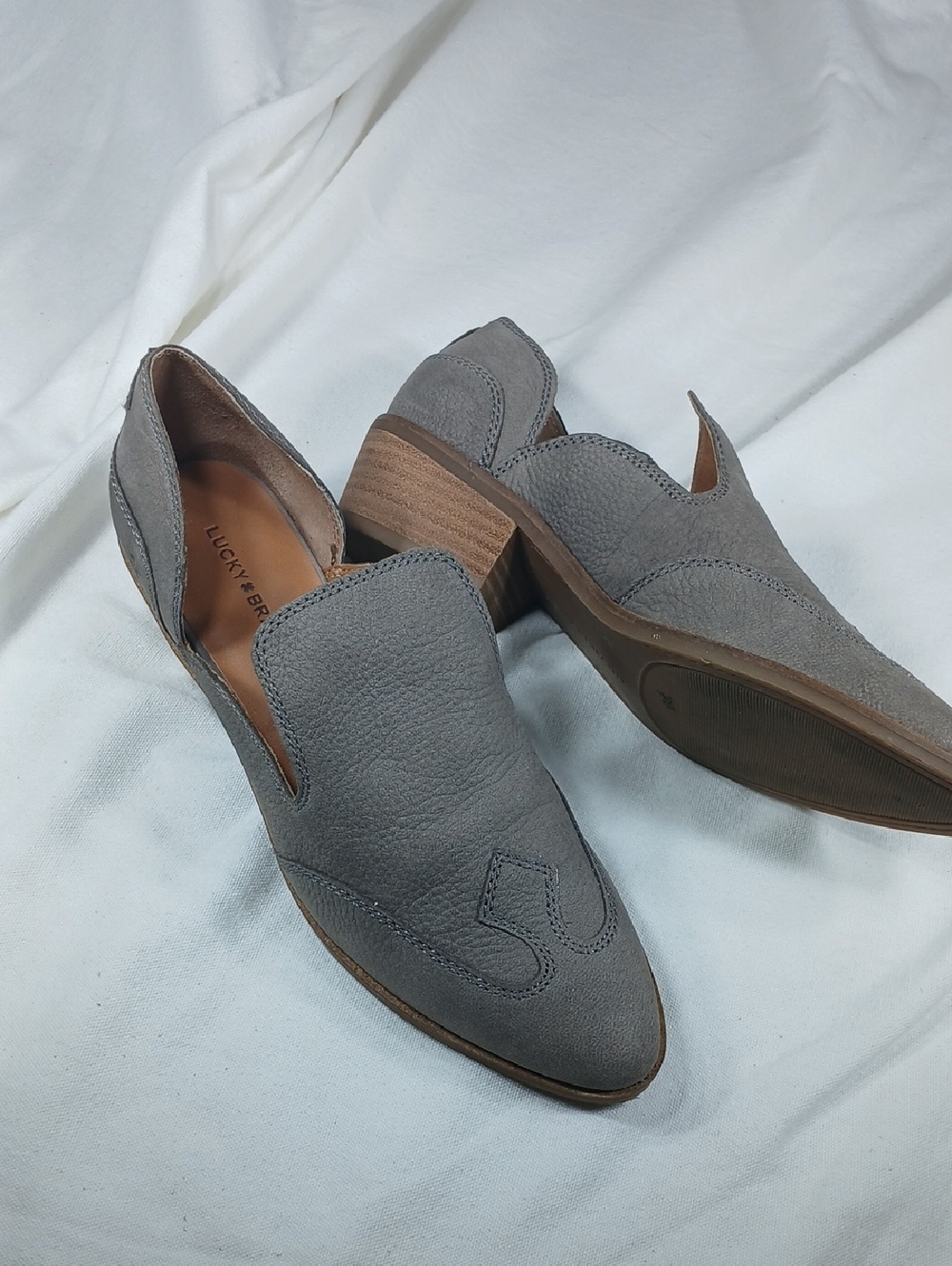 Lucky Brand Women's Gray Suede Slip-On Low Heel Loafers